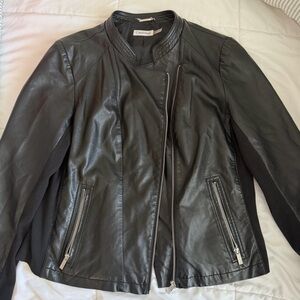 Calvin Klein Black Faux Leather Moto Jacket Women’s Vegan Leather Zip Jacket
